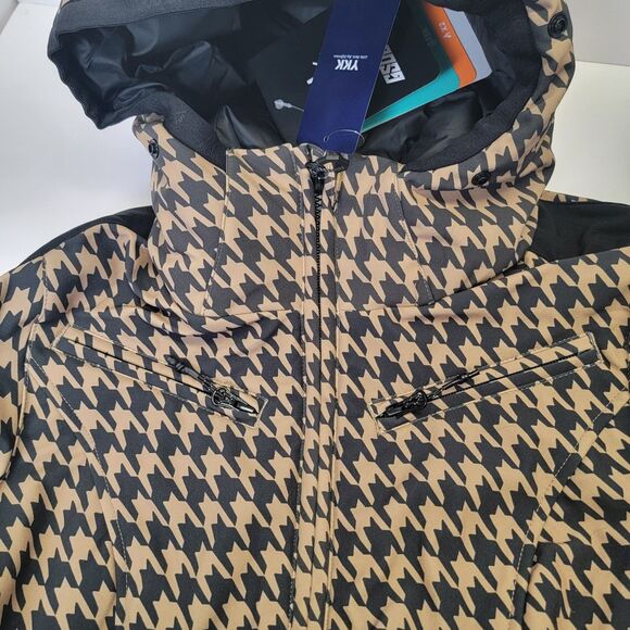 Gsou Snow Women's Slim-Fit Stretch Faux Fur Tan Houndstooth One-Piece Ski Suit S - Picture 7 of 16